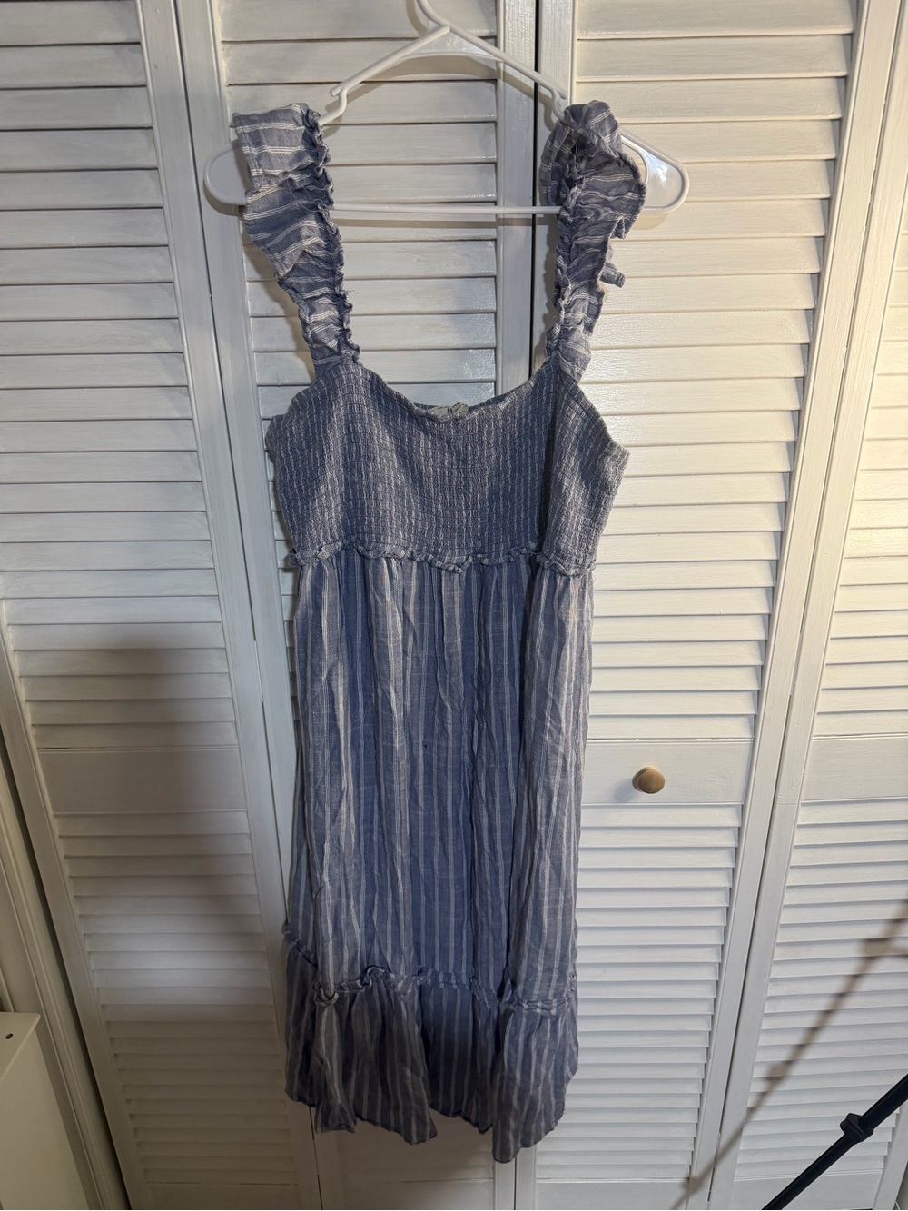 Blush Blue and White Striped Smocked Midi Dress